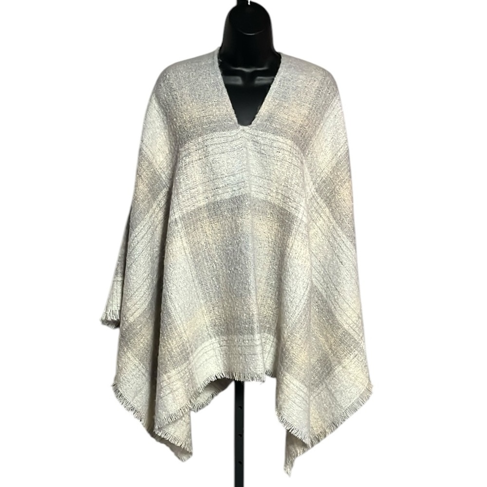 NEW J Jill S-L Marble Cozy Plaid V Neck Poncho Sweater NWT